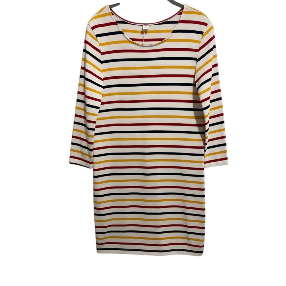 Old Navy Multi Striped Knit Knee Length Dress Size L‎ Retro 80's Coastal Preppy